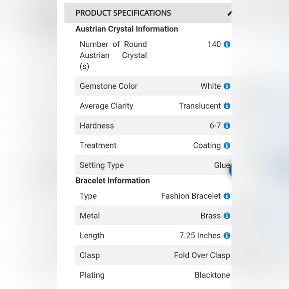 Sale NWT White Austrian Crystal Bracelet in Blacktone (7.25 In) - Picture 6 of 6